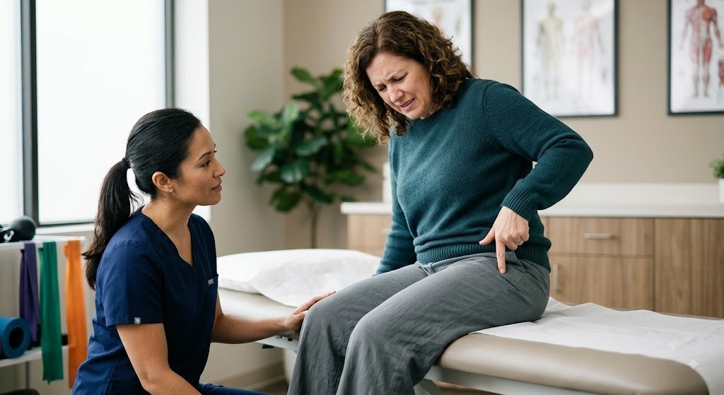 Person experiencing sciatic nerve pain from the low back into the leg