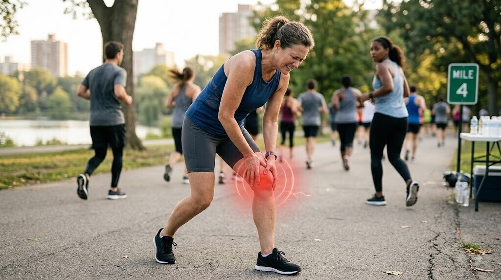 Runner experiencing knee pain during a run
