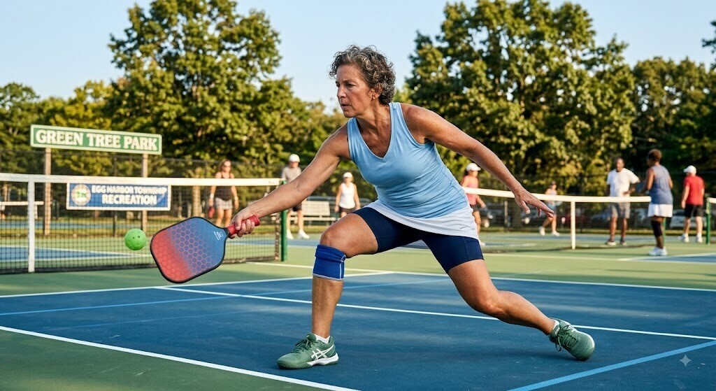 Pickleball player moving quickly across the court