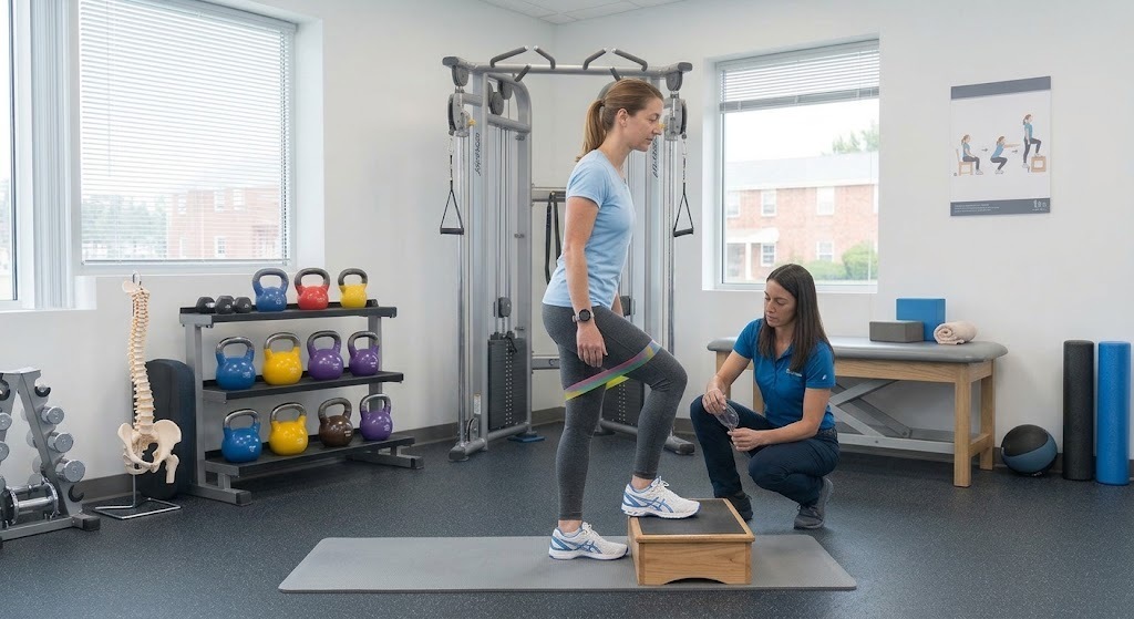 Clinician assessing a patient's movement to help guide individualized musculoskeletal care.